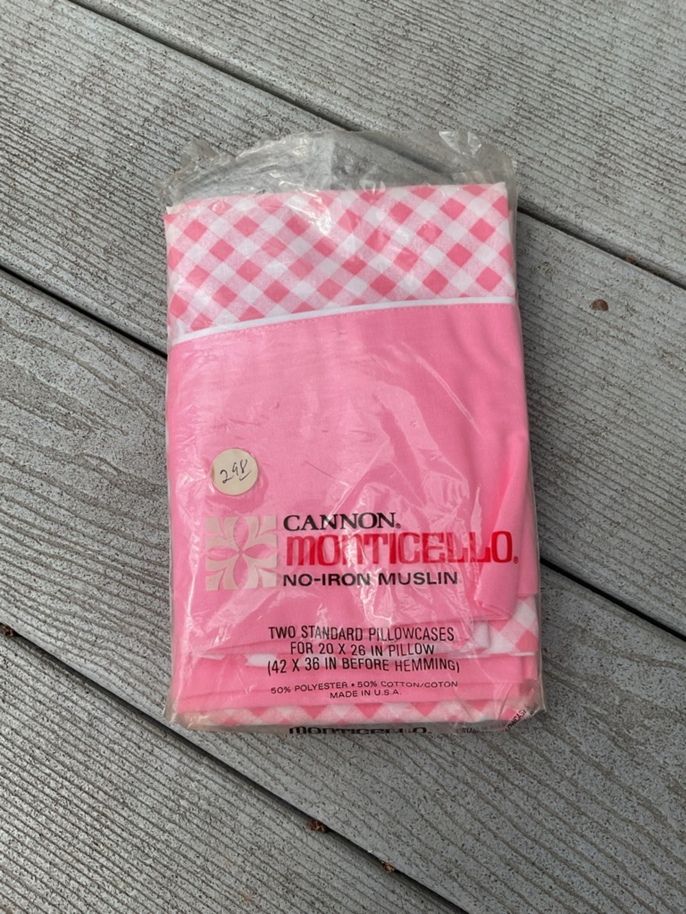 Vintage Cannon Monticello Pink No-Iron Muslin standardPillowcases - Gingham Trim